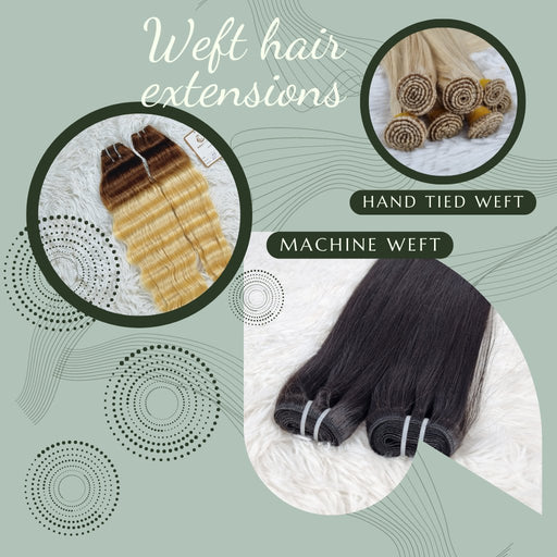 Weft hair extensions bundle can be a single weft (one hair strip) or a double weft (2 strips are sewn together). Haly Hair can do both types weft hair extensions.