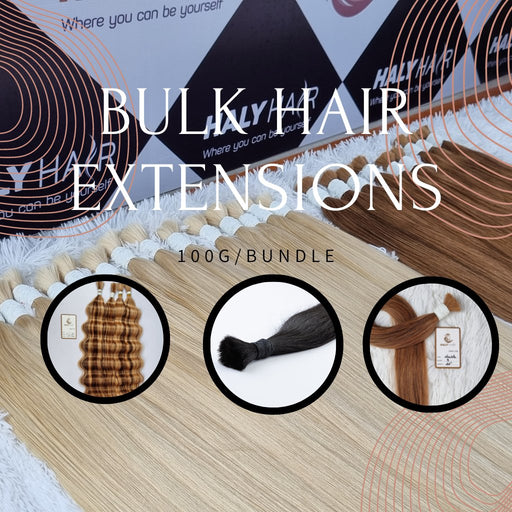 Bulk hair extensions is a bundle of hair tied by elastic bands, very smooth and silky texture.