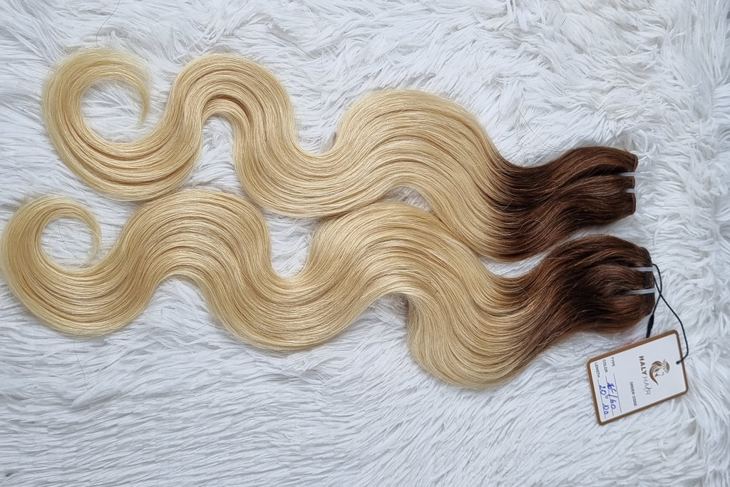 Ombre color weave hair extensions body wavy, color #6C/60, 20 inch