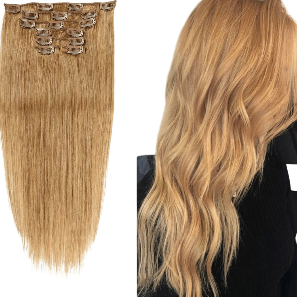 Clip hair extensions 7 pieces medium blonde - HALY HAIR