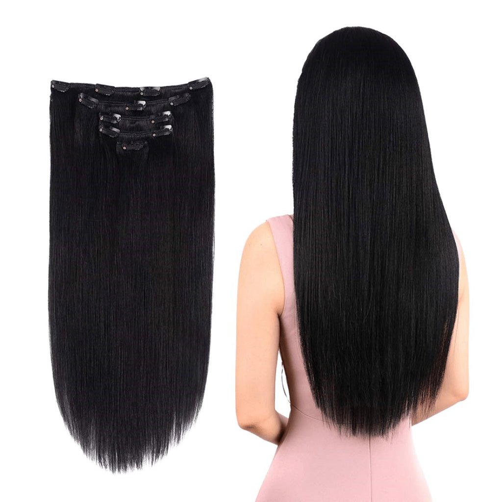 Clip - in hair extensions 5 piece set black color - HALY HAIR