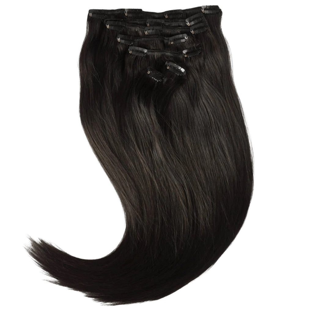 Clip in hair extensions 7 pieces black color - HALY HAIR