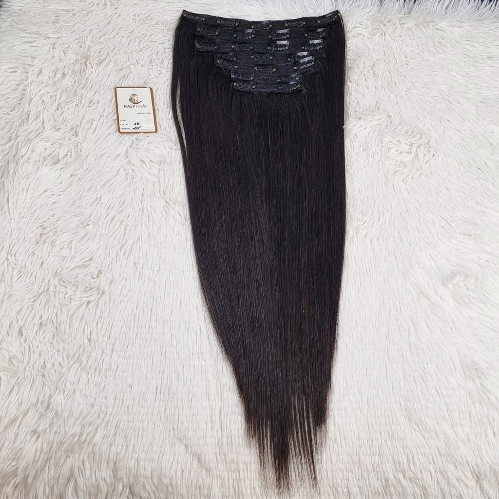 Clip in hair extensions 7 pieces black color - HALY HAIR