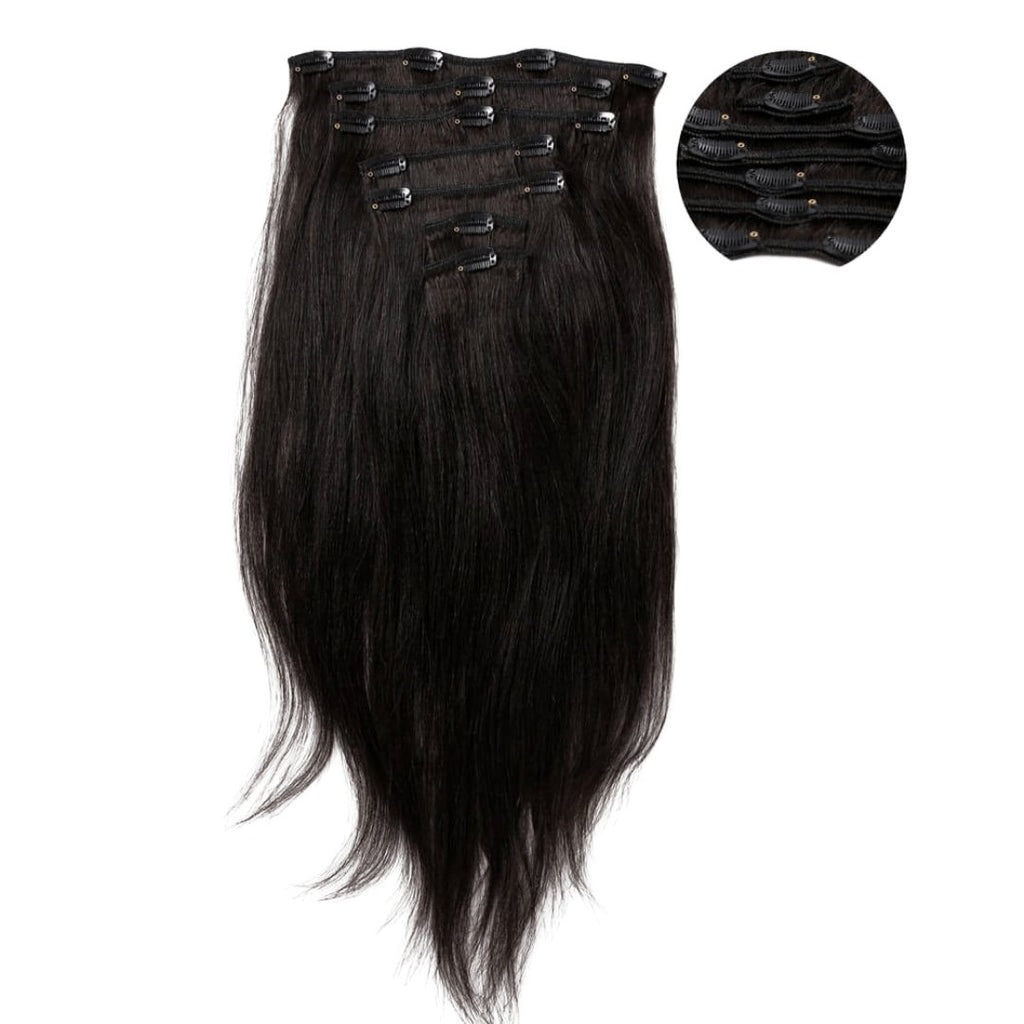 Clip in hair extensions 7 pieces black color - HALY HAIR