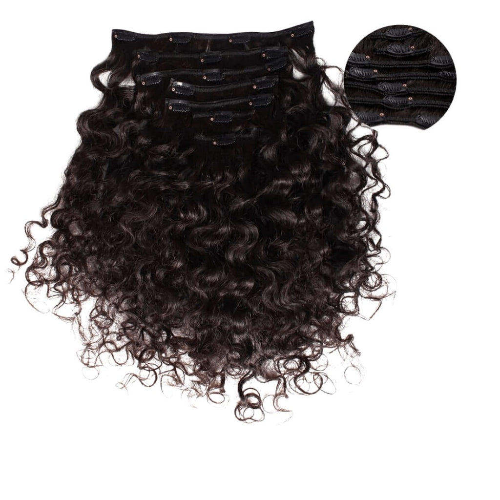 Clip in hair extensions 7 pieces black color - HALY HAIR