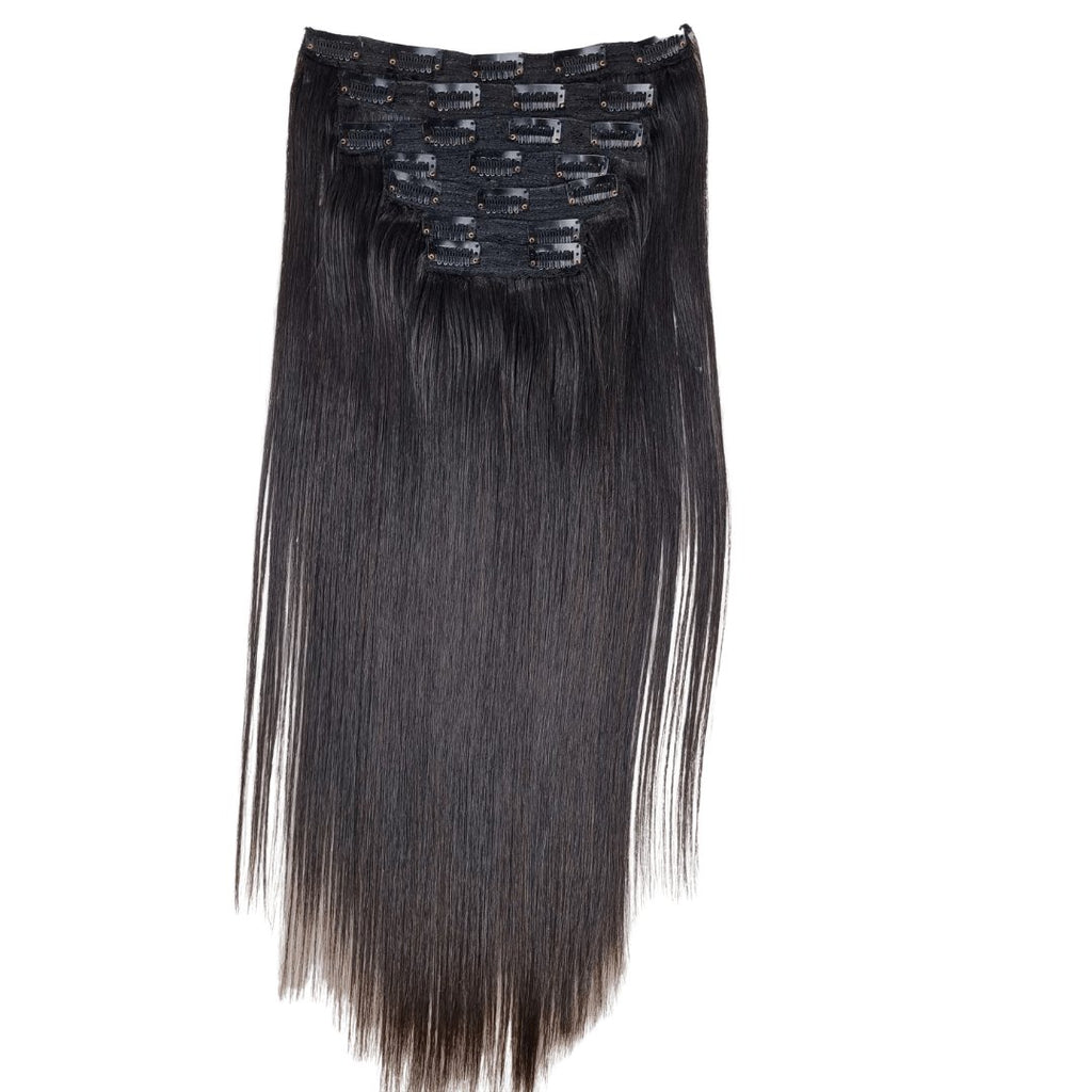 Clip in hair extensions 7 pieces black color - HALY HAIR