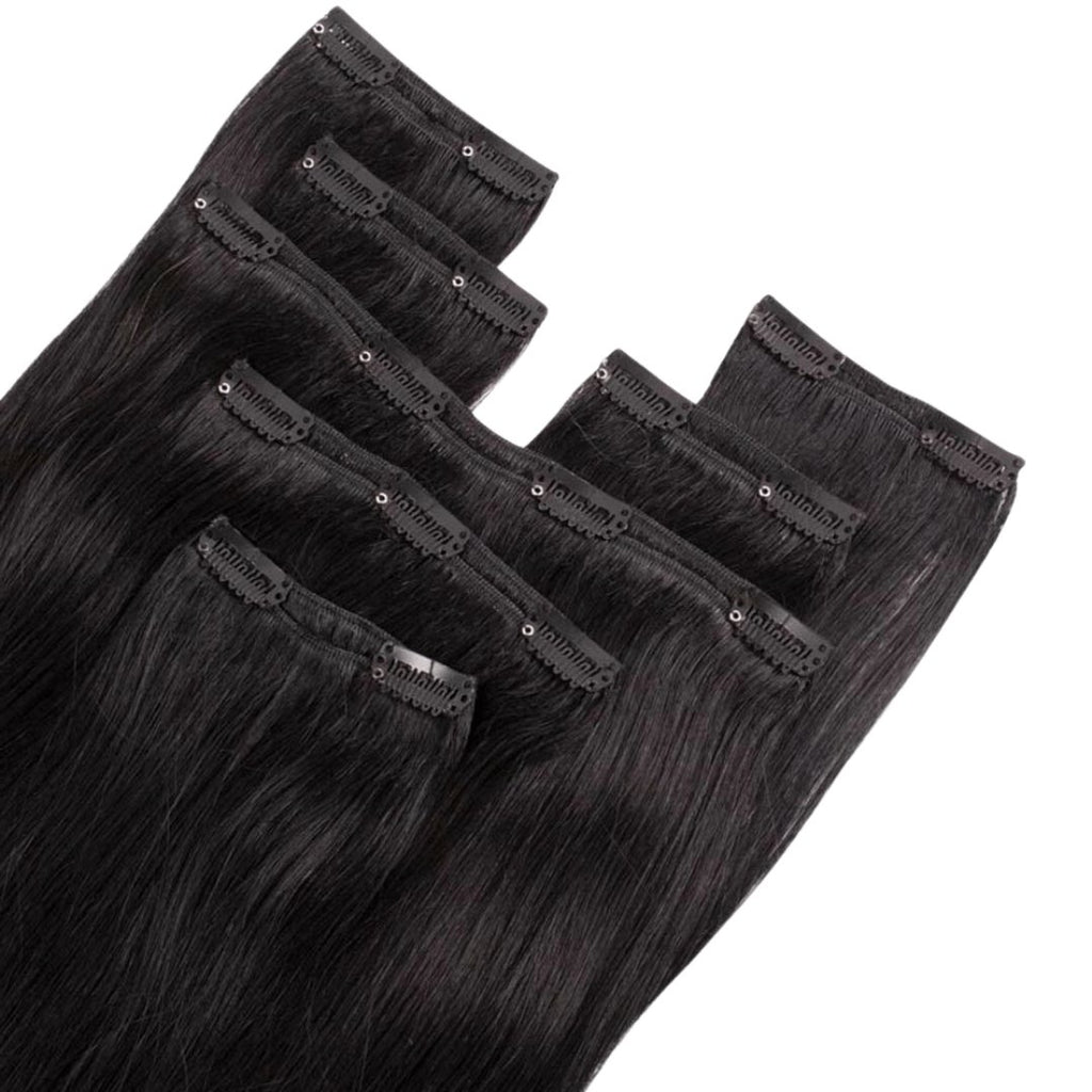 Clip in hair extensions 7 pieces black color - HALY HAIR