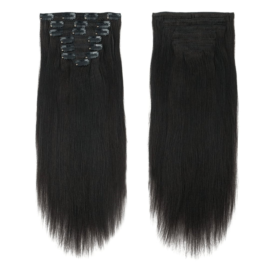 Clip in hair extensions 7 pieces black color - HALY HAIR