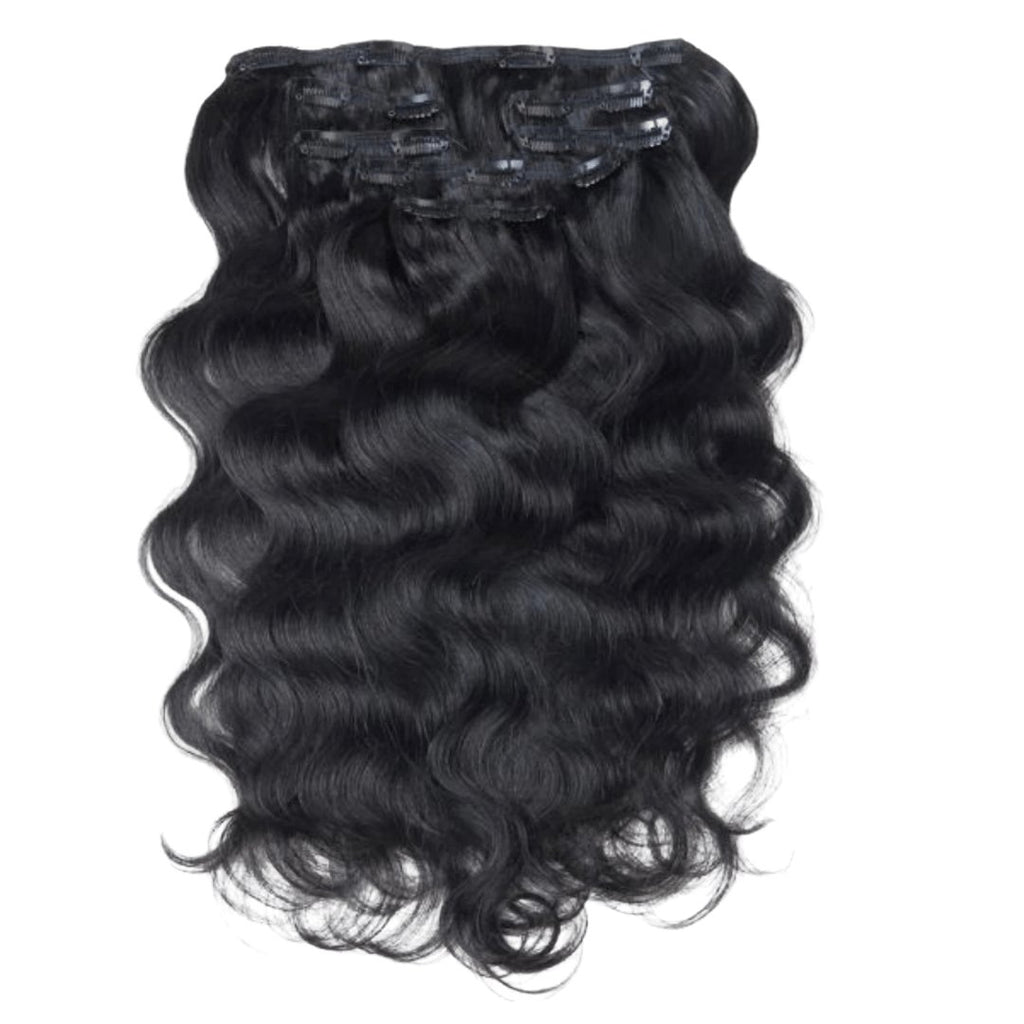 Clip in hair extensions 7 pieces black color - HALY HAIR