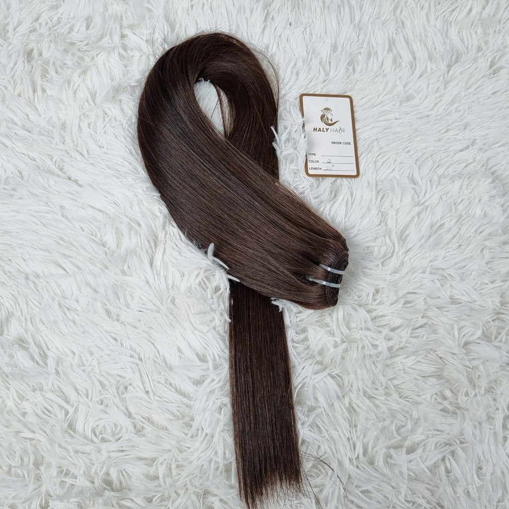 Dark brown virgin hair weft extensions - HALY HAIR