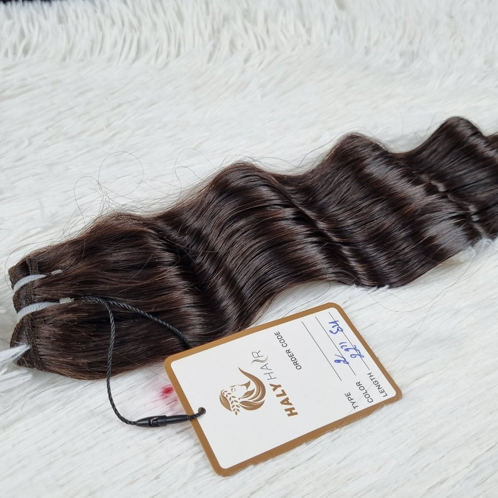 Dark brown virgin hair weft extensions - HALY HAIR