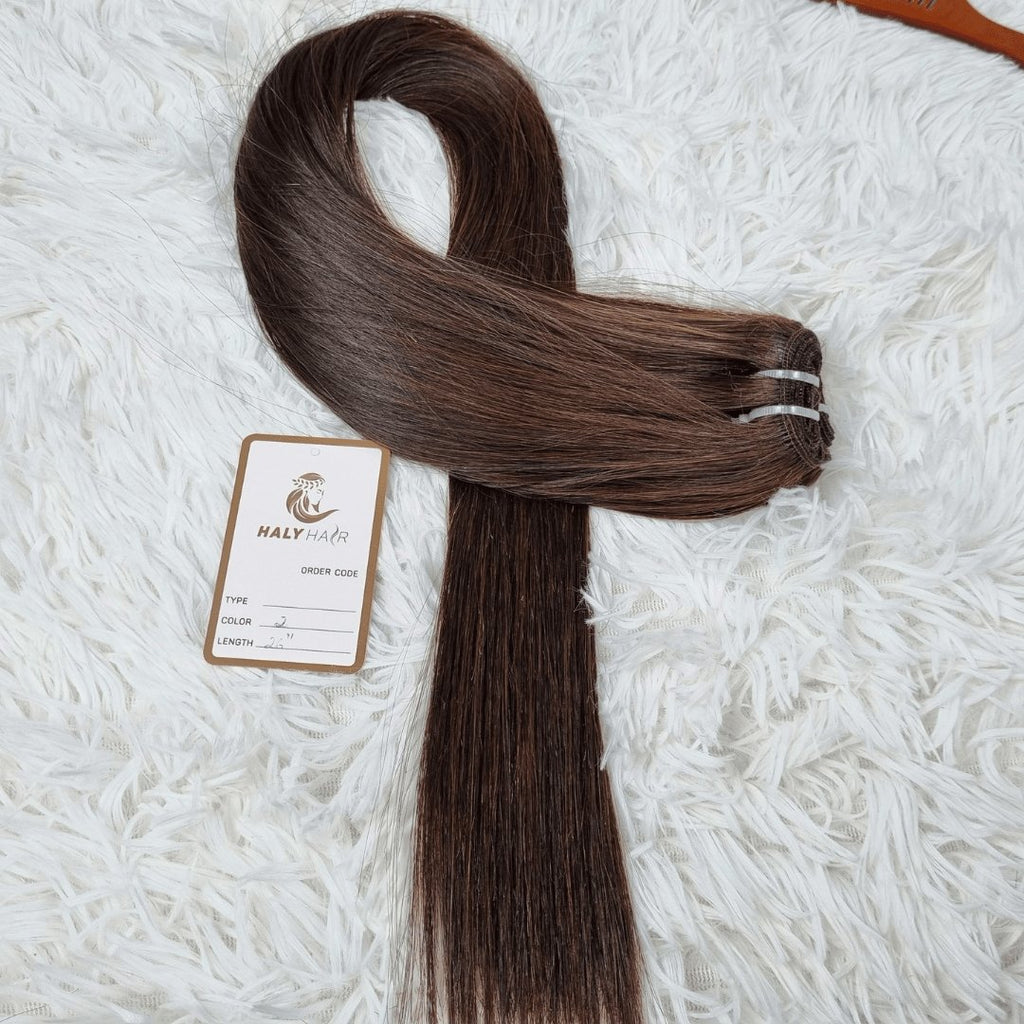 Dark brown virgin hair weft extensions - HALY HAIR