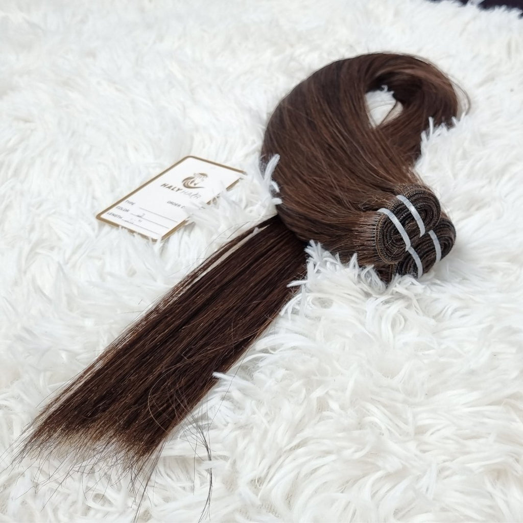 Dark brown virgin hair weft extensions - HALY HAIR