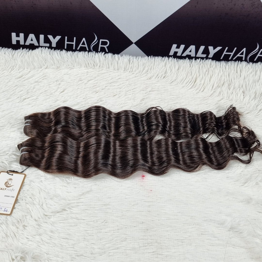 Dark brown virgin hair weft extensions - HALY HAIR