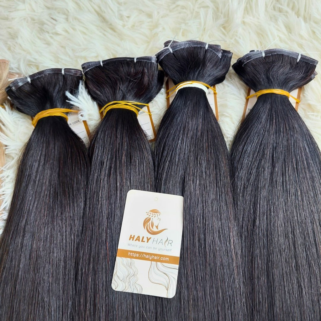 Flat weft and Genius Weft hair extensions Black color - HALY HAIR