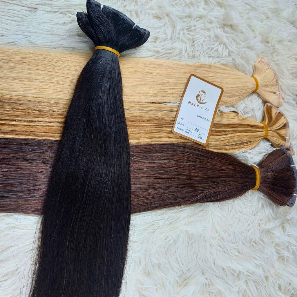 Flat weft and Genius Weft hair extensions Black color - HALY HAIR