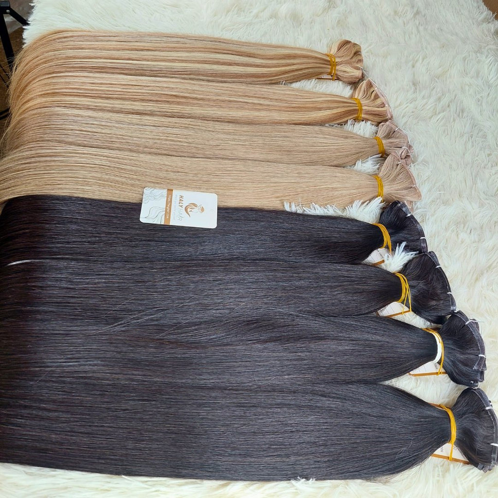 Flat weft and Genius Weft hair extensions Black color - HALY HAIR