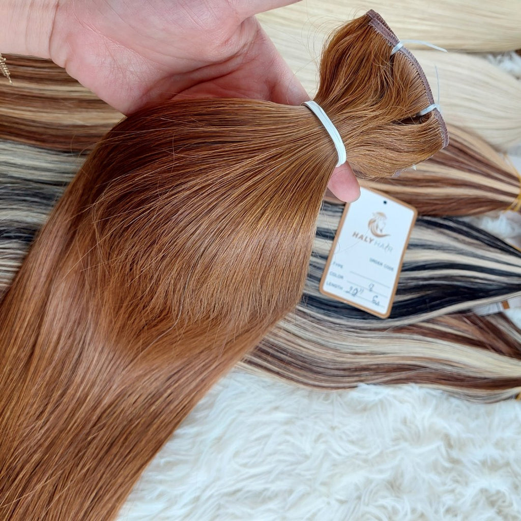 Flat Weft and Genius Weft hair extensions dark brown color - HALY HAIR