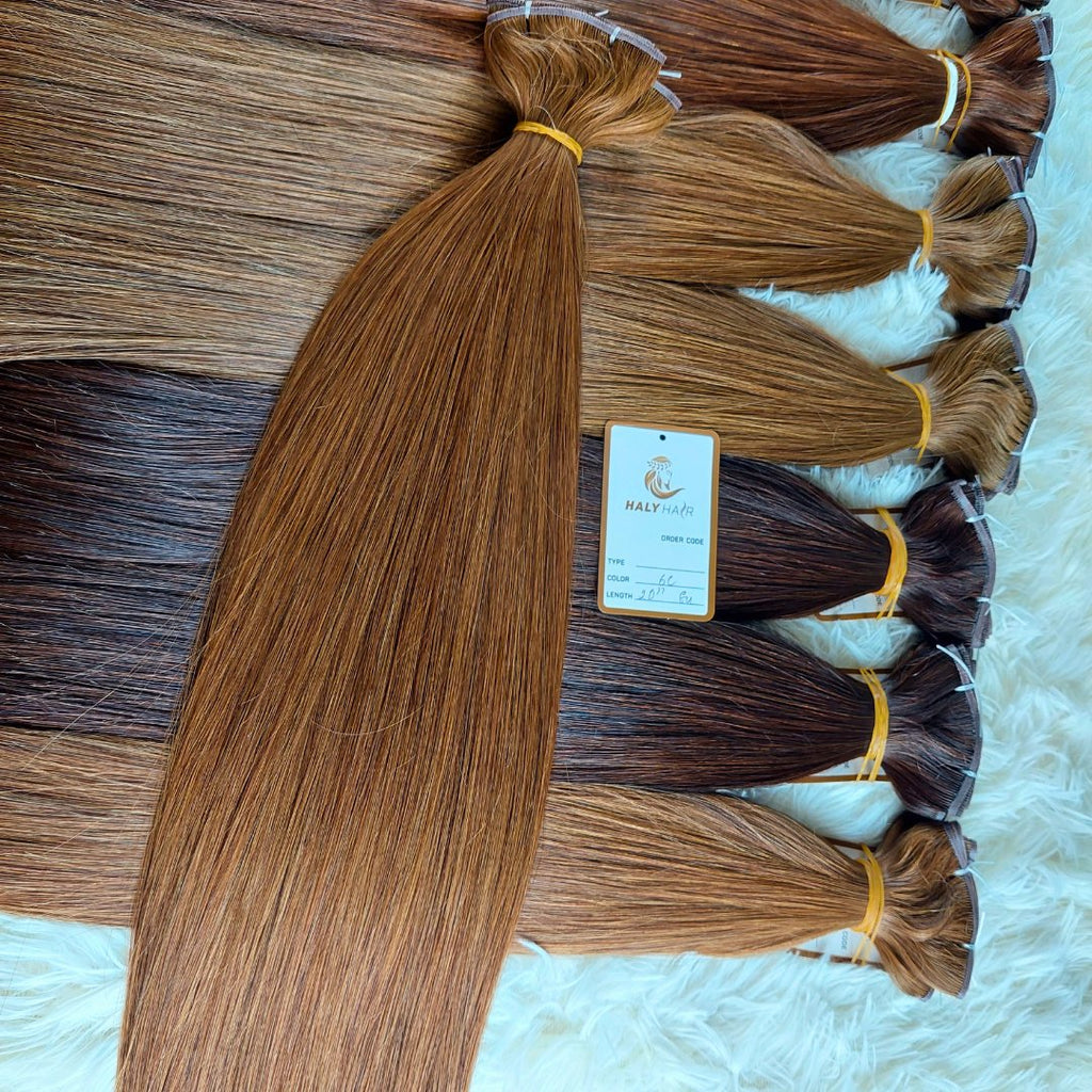 Flat Weft and Genius Weft hair extensions dark brown color - HALY HAIR