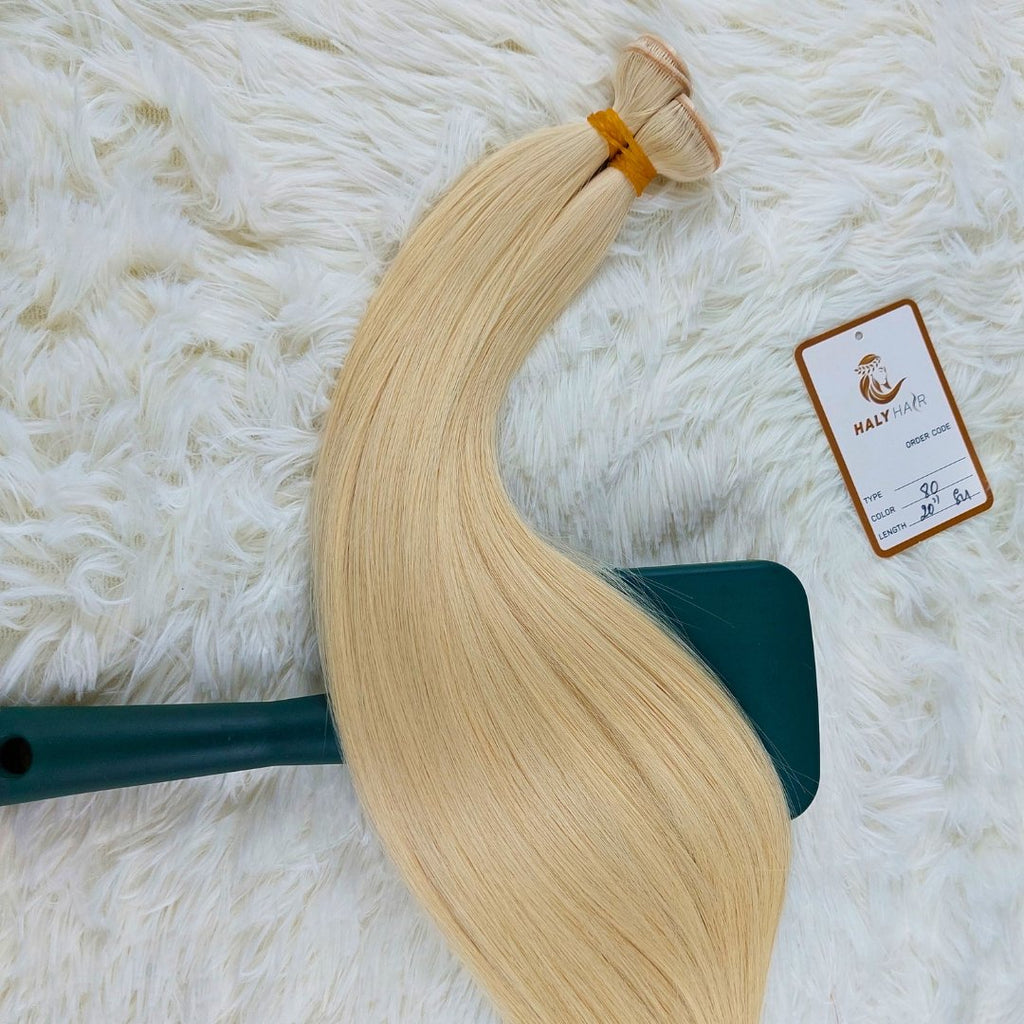 Flat Weft and Genius Weft hair extensions light blonde color - HALY HAIR