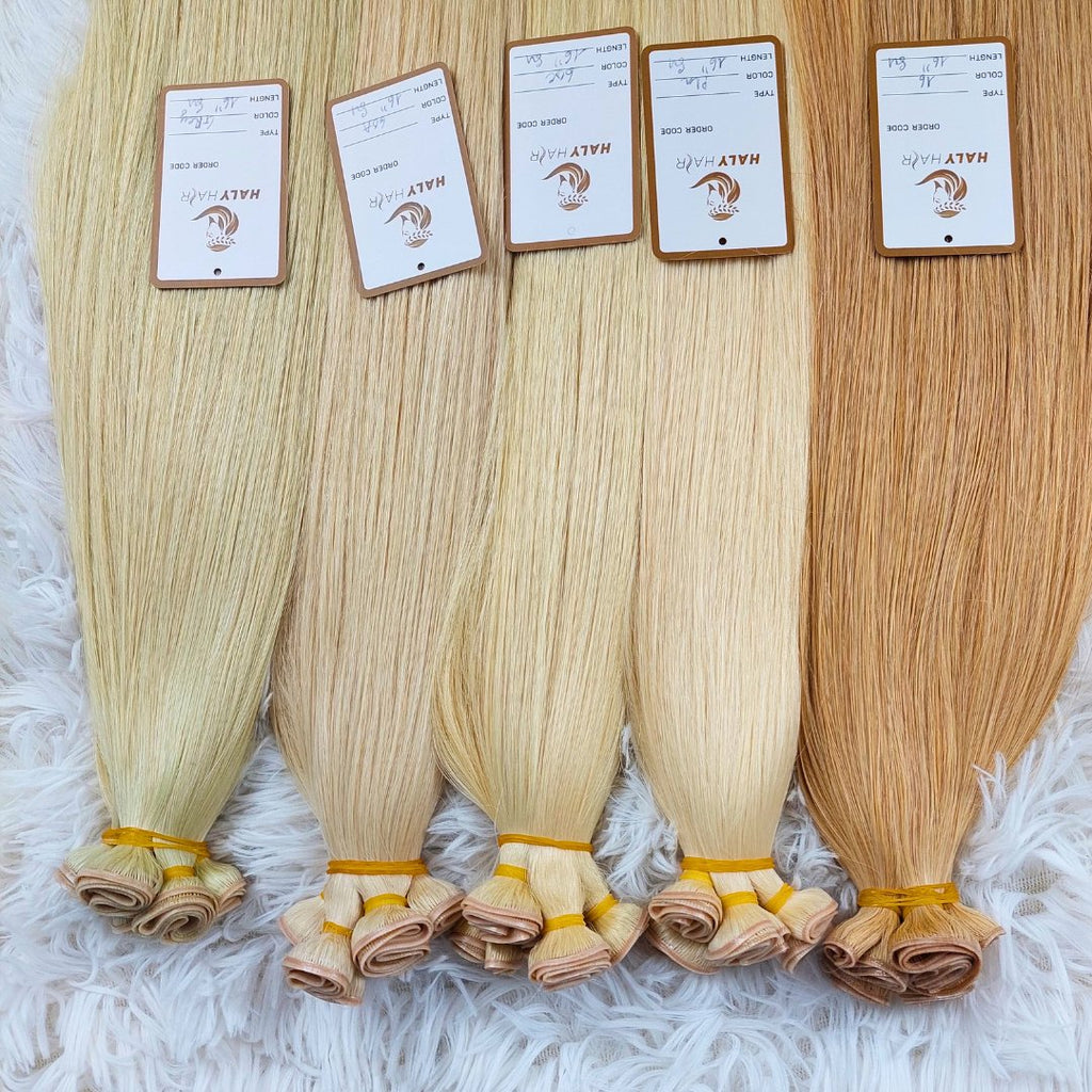 Flat Weft and Genius Weft hair extensions light blonde color - HALY HAIR