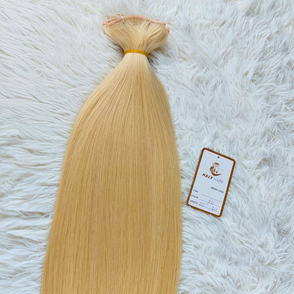 Flat Weft and Genius Weft hair extensions light blonde color - HALY HAIR