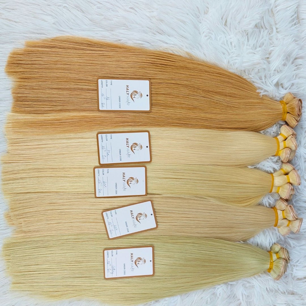 Flat Weft and Genius Weft hair extensions light blonde color - HALY HAIR