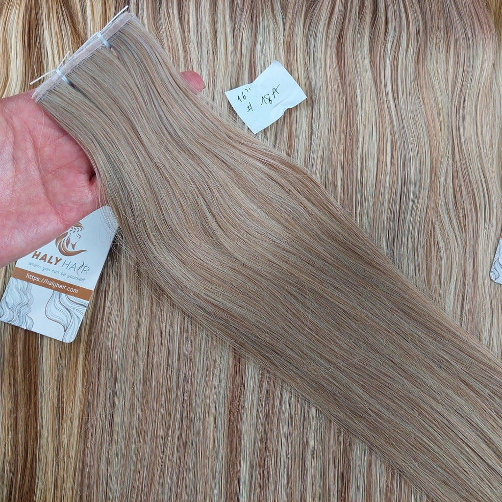 Flat Weft and Genius Weft hair extensions medium blonde color - HALY HAIR