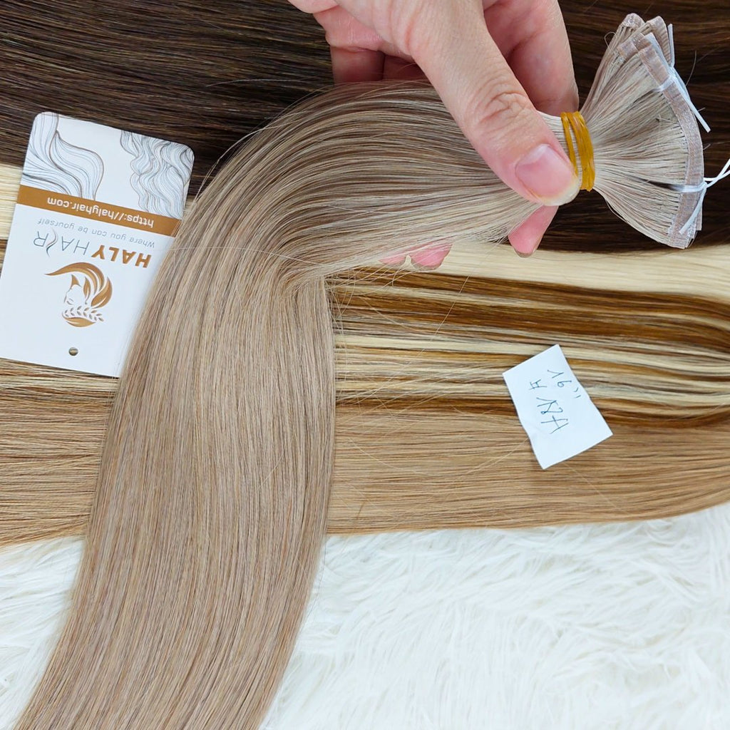 Flat Weft and Genius Weft hair extensions medium blonde color - HALY HAIR