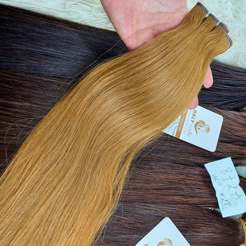 Flat Weft and Genius Weft hair extensions medium blonde color - HALY HAIR