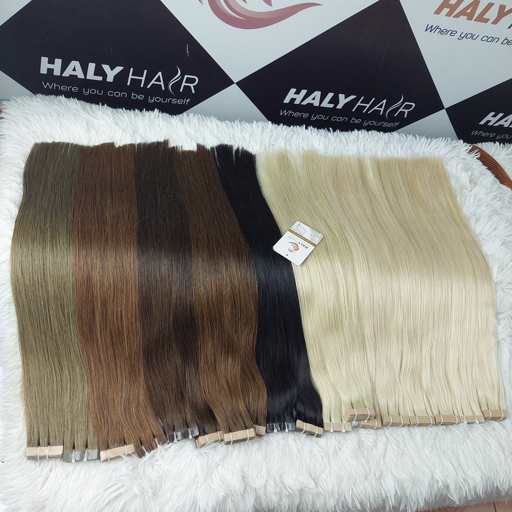 tape hair extensions light blonde color 