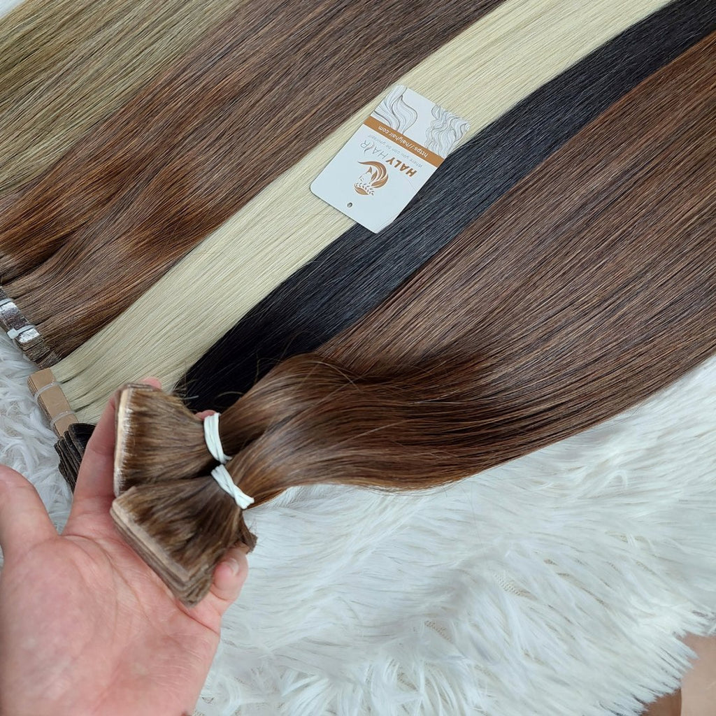 Invisible tape hair extensions dark brown color - HALY HAIR