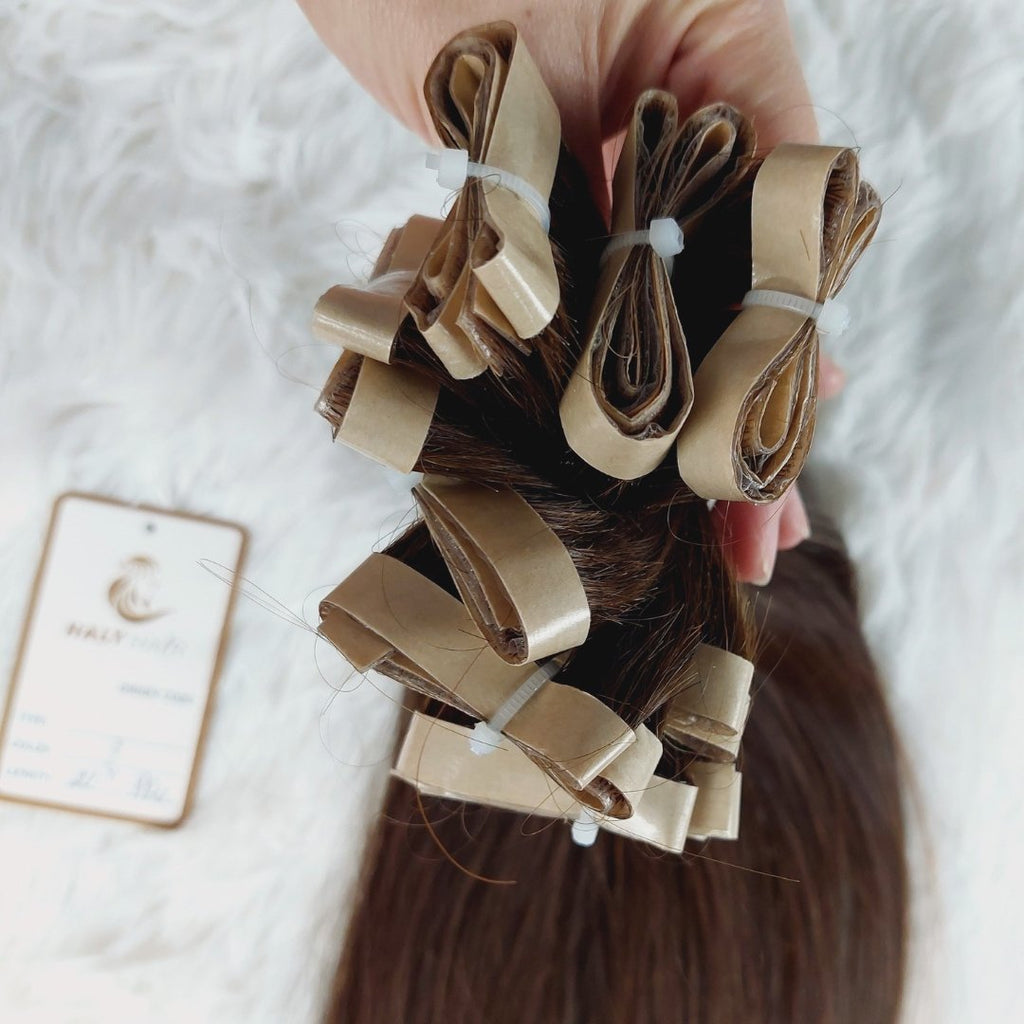 Invisible tape hair extensions dark brown color - HALY HAIR