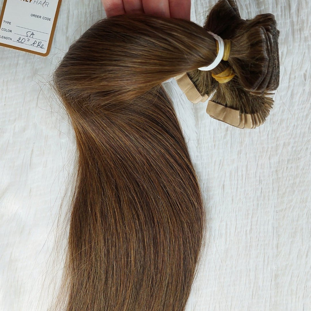 Invisible tape hair extensions dark brown color - HALY HAIR