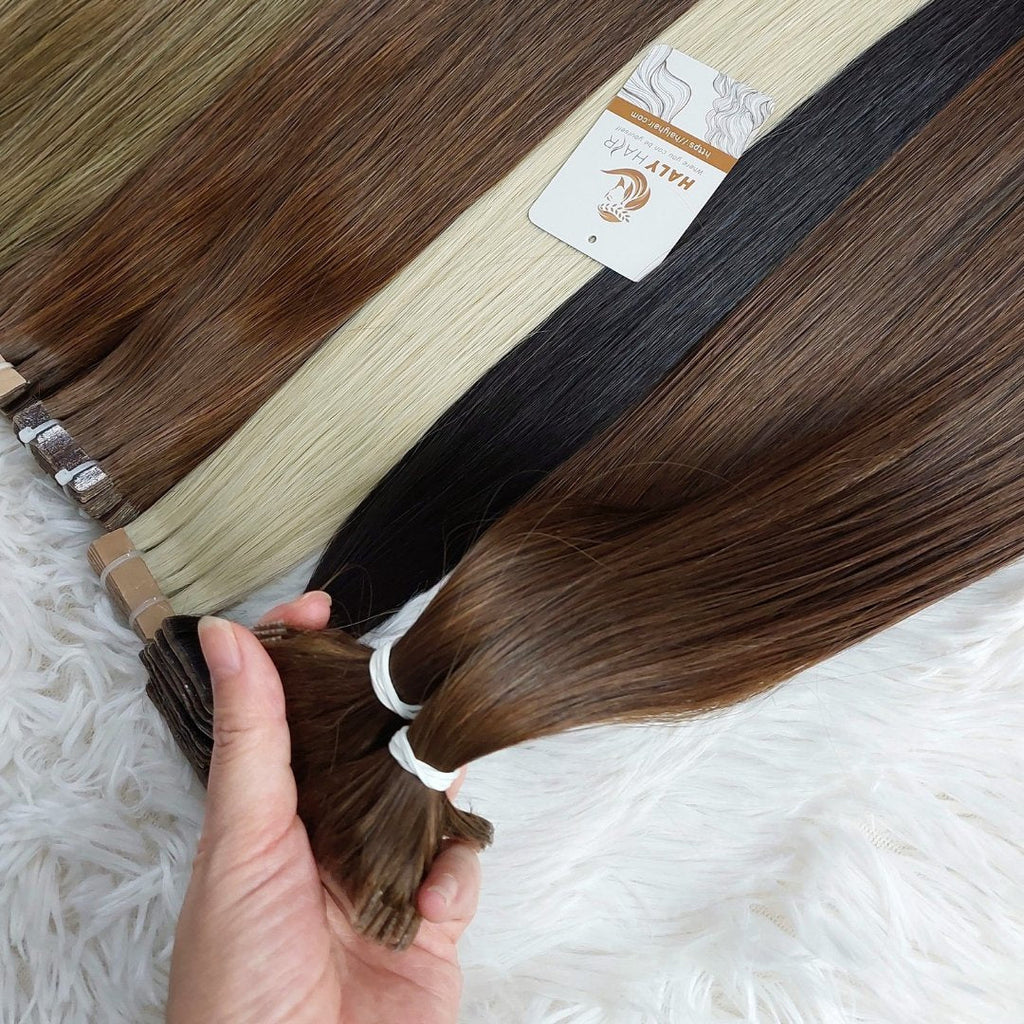 Invisible tape hair extensions dark brown color - HALY HAIR