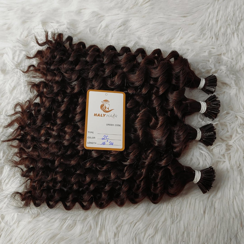 Keratin hair extensions dark brown color - HALY HAIR