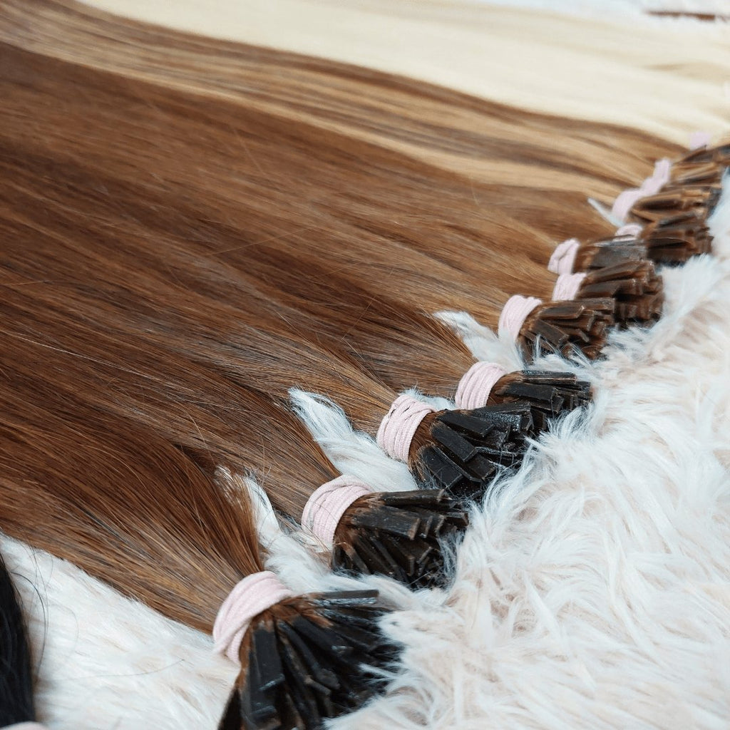 Keratin hair extensions dark brown color - HALY HAIR