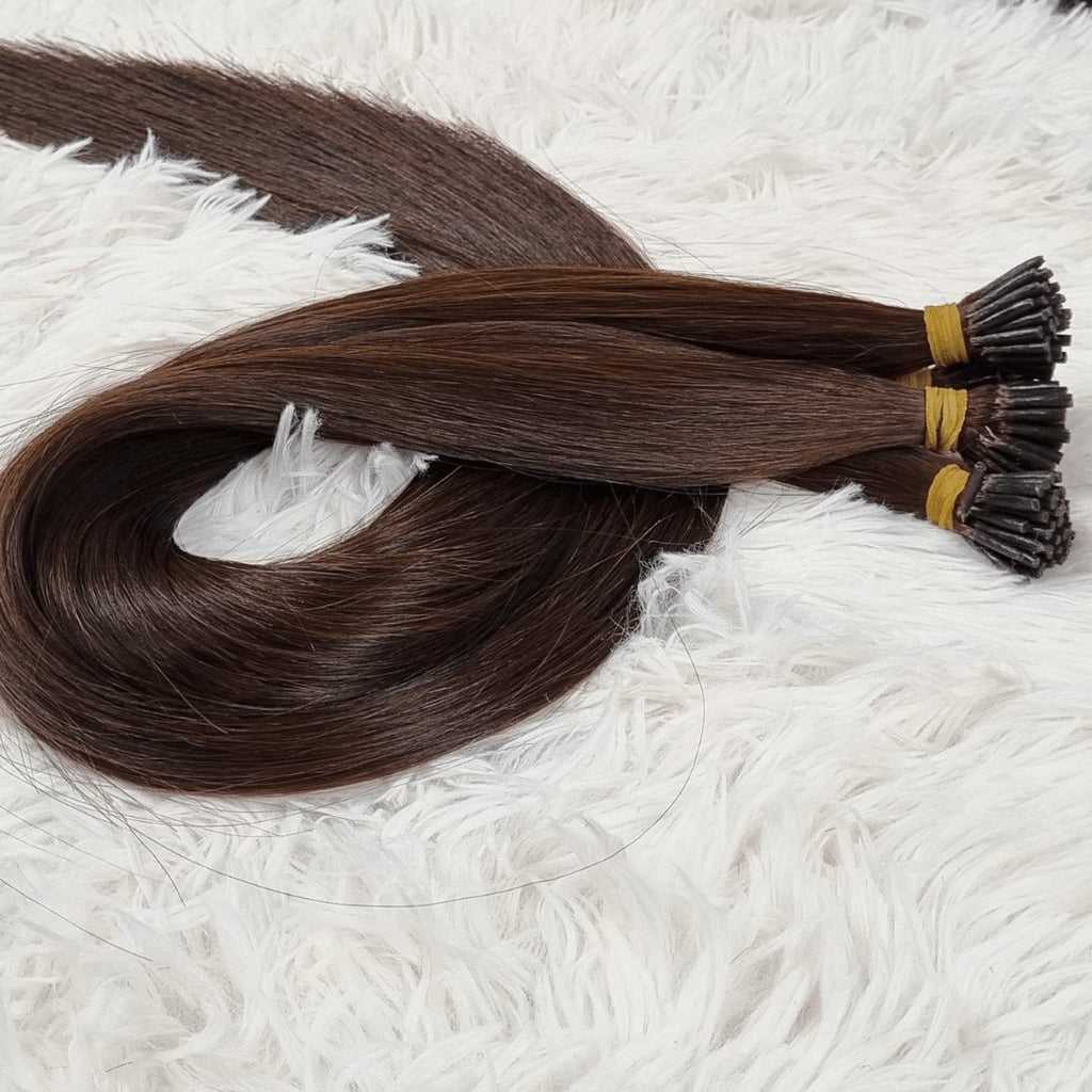 Keratin hair extensions dark brown color - HALY HAIR