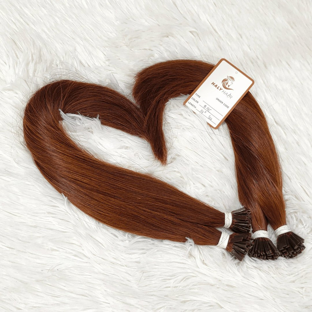 Keratin hair extensions dark brown color - HALY HAIR