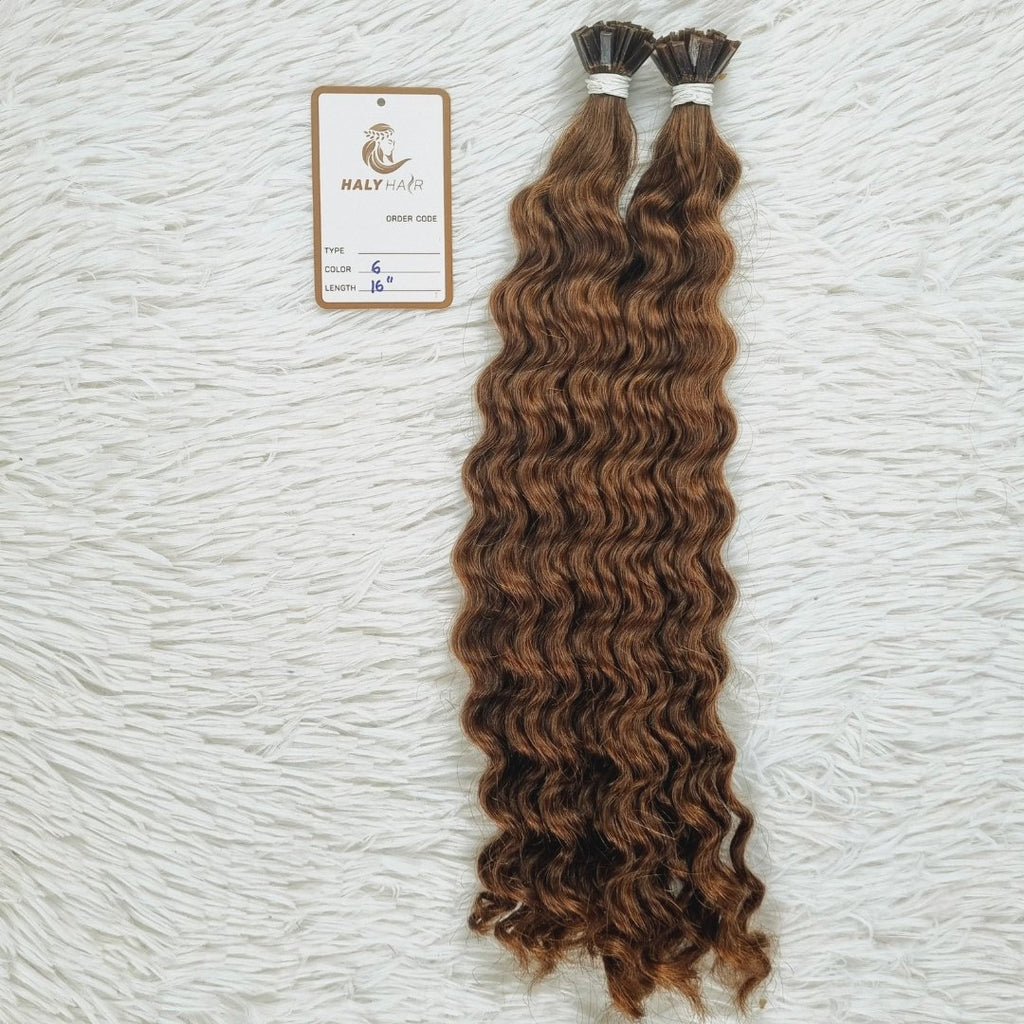 Keratin hair extensions dark brown color - HALY HAIR