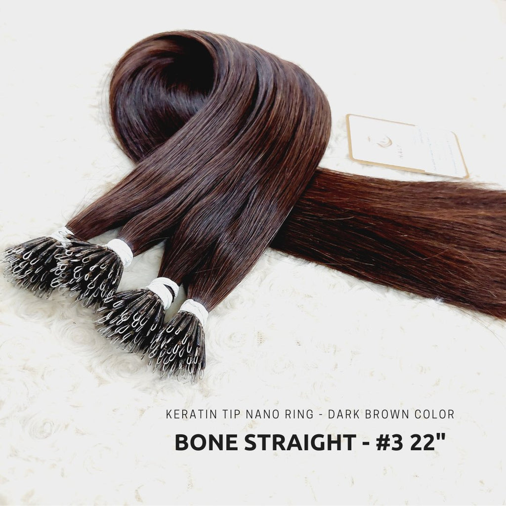 Keratin hair extensions dark brown color - HALY HAIR