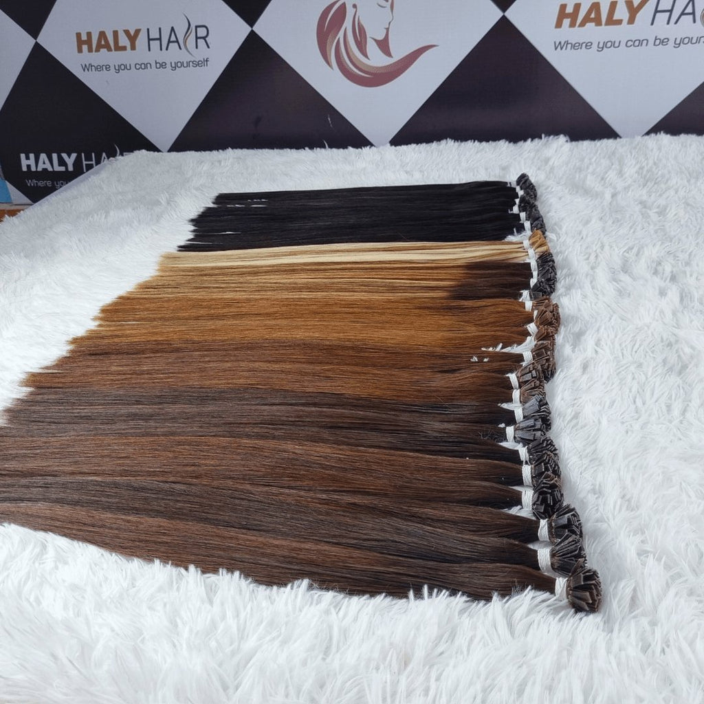 Keratin hair extensions dark brown color - HALY HAIR