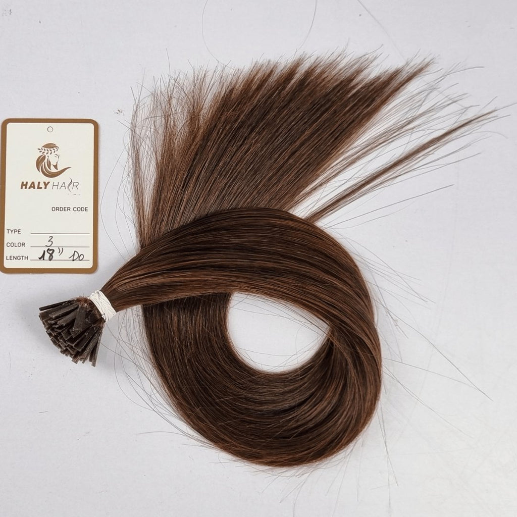 Keratin hair extensions dark brown color - HALY HAIR