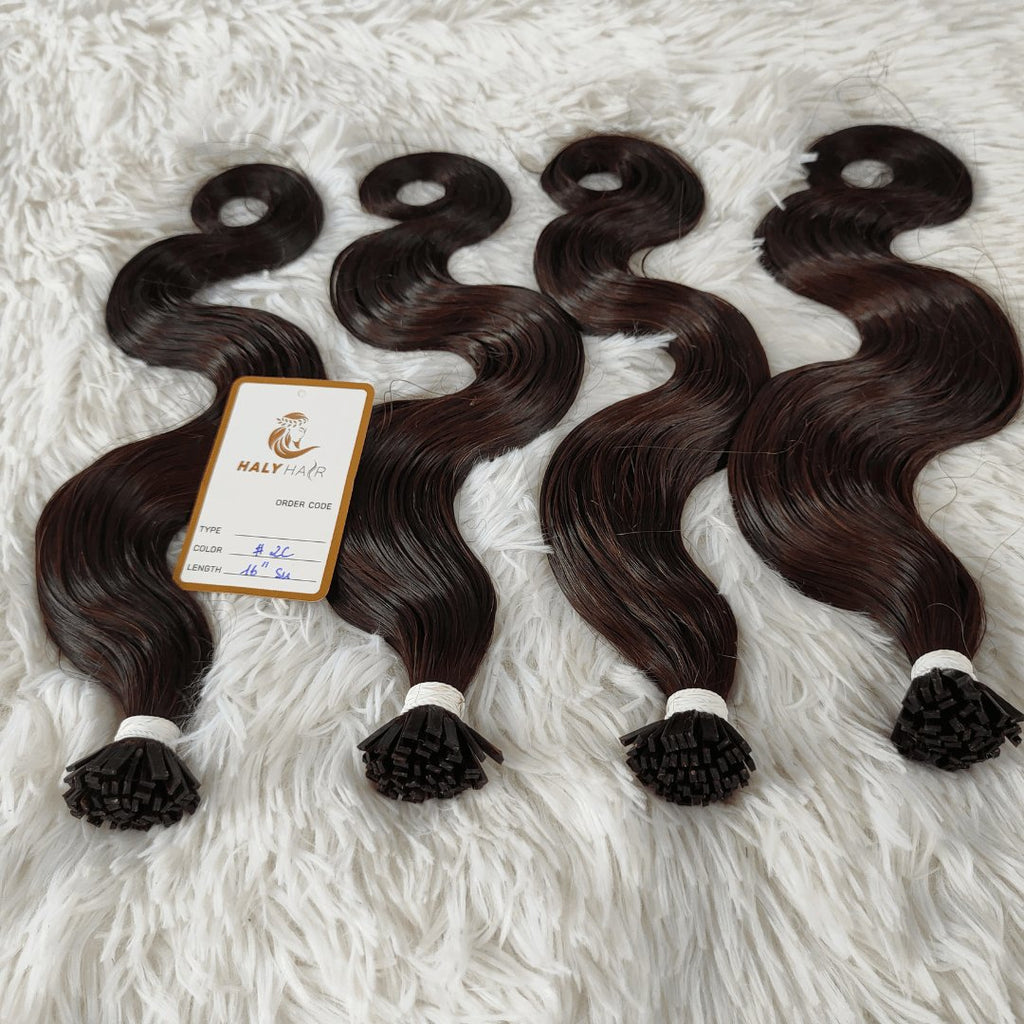 Keratin hair extensions dark brown color - HALY HAIR