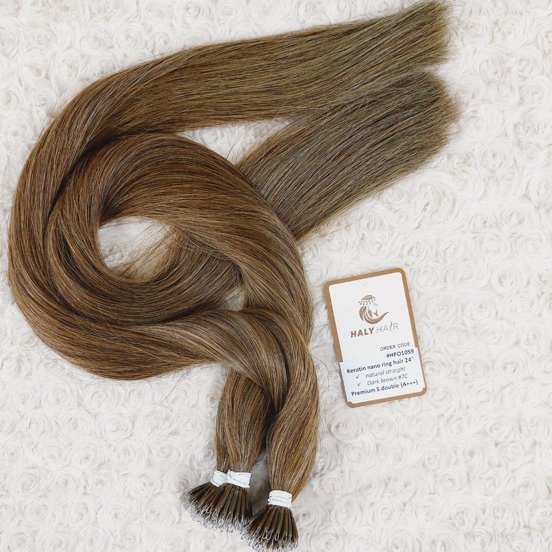 Keratin hair extensions dark brown color - HALY HAIR