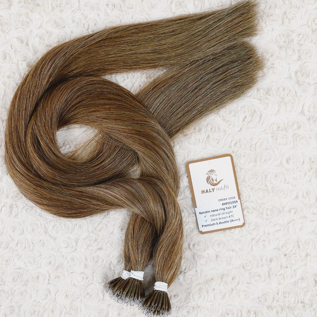 Keratin hair extensions dark brown color - HALY HAIR