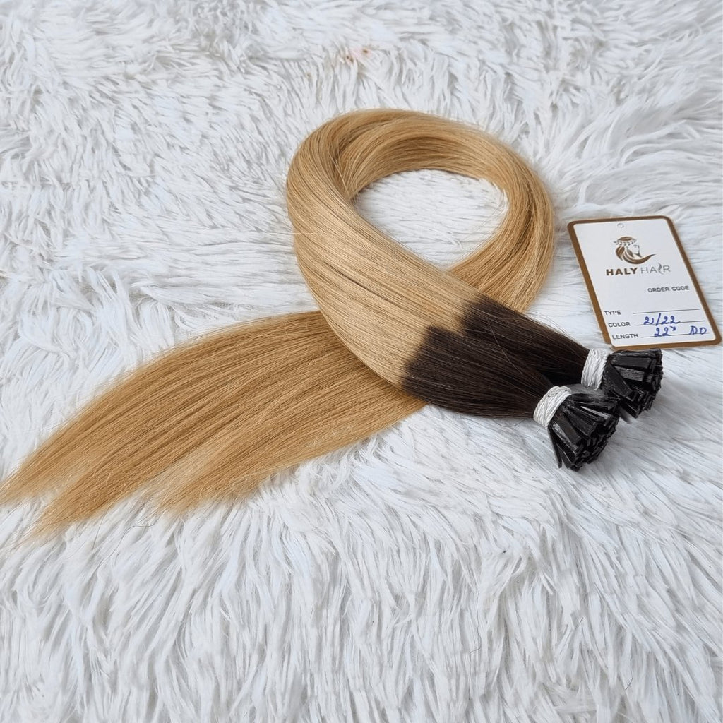 Keratin tip extensions ombre hair color - HALY HAIR