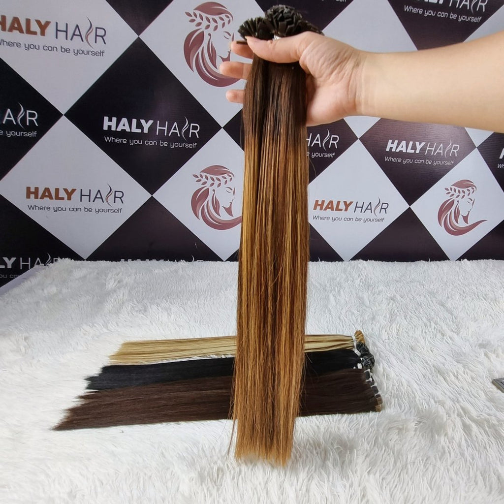 Keratin tip extensions ombre hair color - HALY HAIR