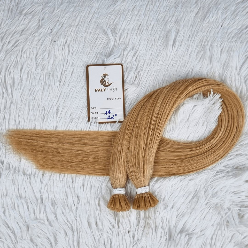 Keratin tip hair extensions medium blonde color - HALY HAIR