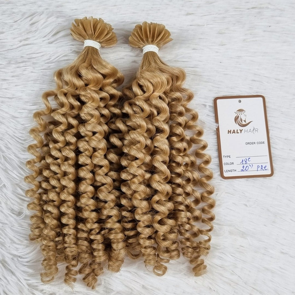 Keratin tip hair extensions medium blonde color - HALY HAIR